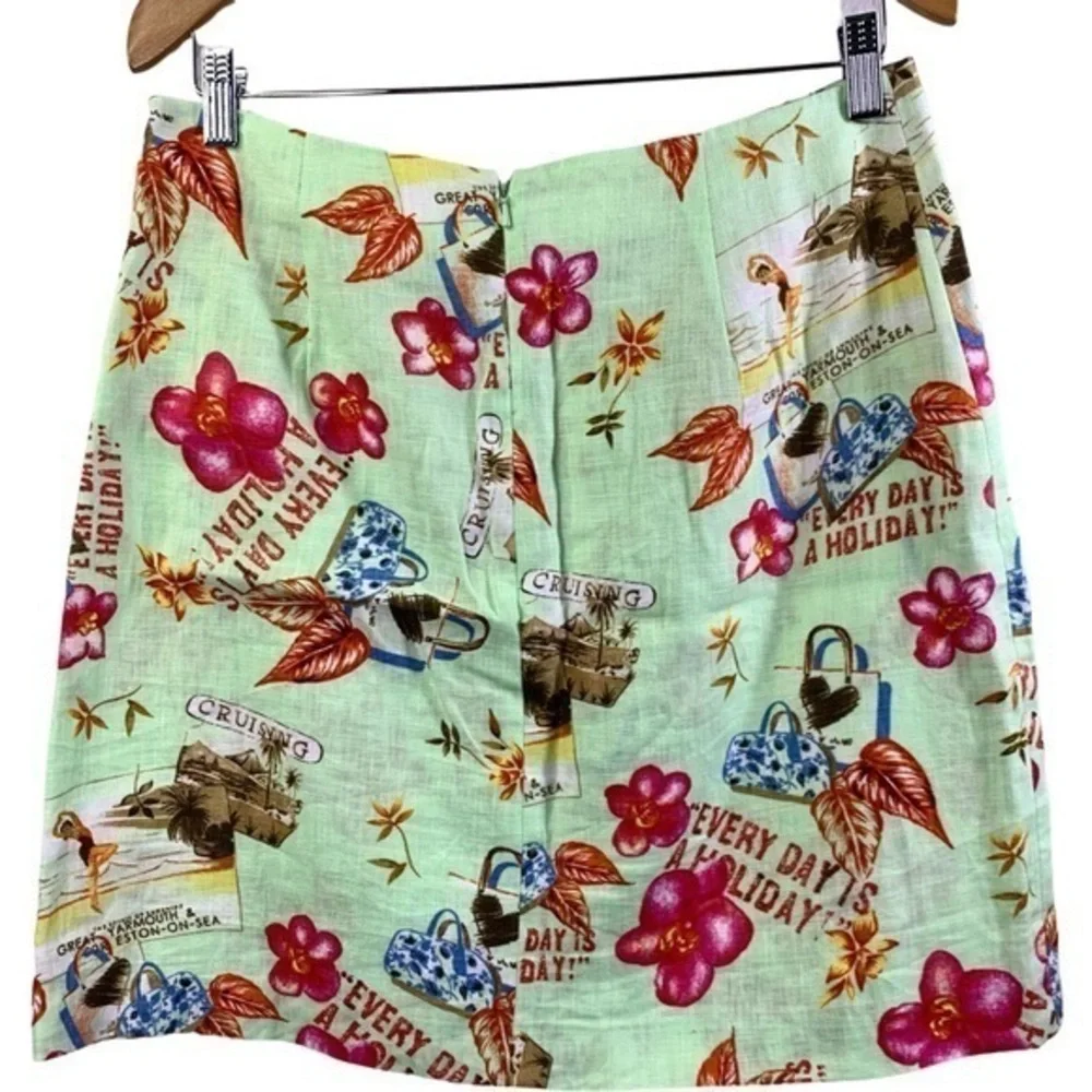 DANDY by RANDI M. Green Tropical Floral Holiday Linen Mini‎ Skirt